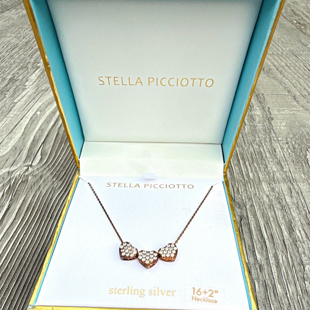 Stella Picciotto 925 Sterling Silver Triple Heart Pendant Necklace 16+2" (149)